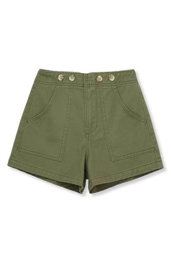 Habitual Kids' Button Detail Denim Shorts In Olive