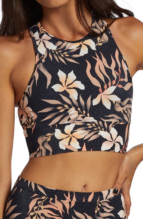 Billabong Coral Gardeners Crop Swim Top In Black/coral Multi