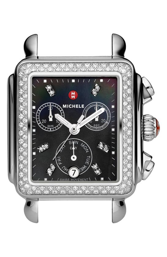 Michele Deco Diamond Diamond Dial Watch Head, 33mm X 35mm In Silver/ Black