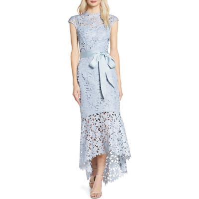 Chi Chi London Willa High/low Laser Cut Lace Gown, Blue