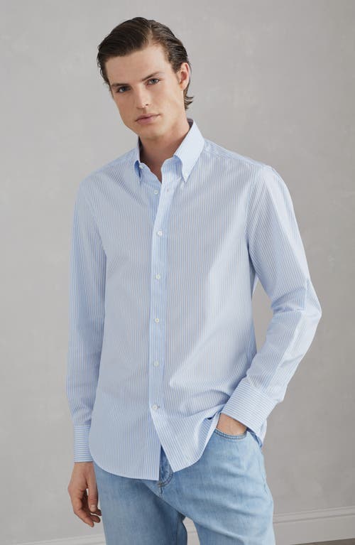 Shop Brunello Cucinelli Striped Cotton Shirt In Azure