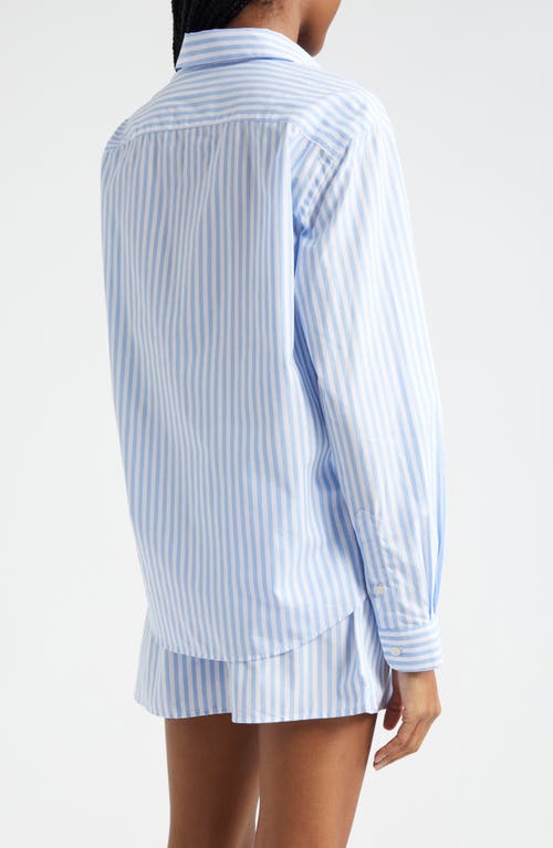 Shop Sporty And Rich Sporty & Rich Stripe Cotton Button-up Shirt In White/sky Blue Large Stripe