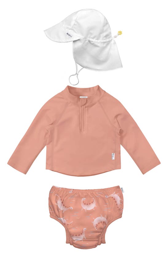 Green Sprouts Babies' Long Sleeve Two-piece Rashguard Swimsuit & Sun Hat Set In Pink