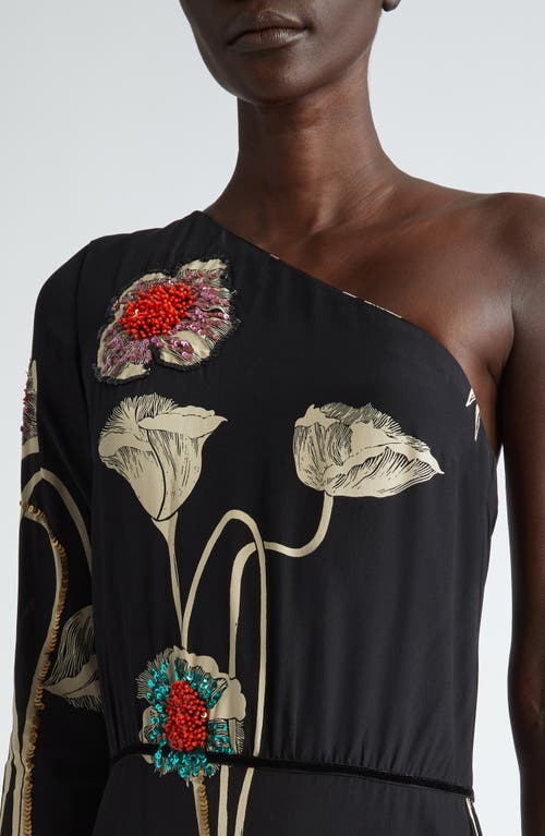 Shop Johanna Ortiz Poesia De Paz Sequin Poppy One-shoulder Silk Maxi Dress In Papaver Somniferum/black