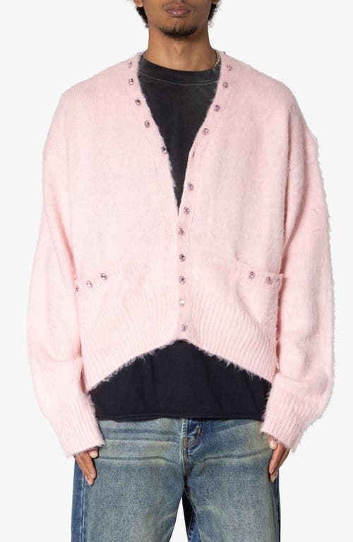 Shop Mnml Faux Gem Accent Cardigan In Pink