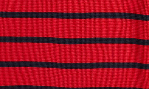 Shop Ralph Lauren Polo  Kids' Stripe Waffle Knit Cotton Sweater In Red/navy