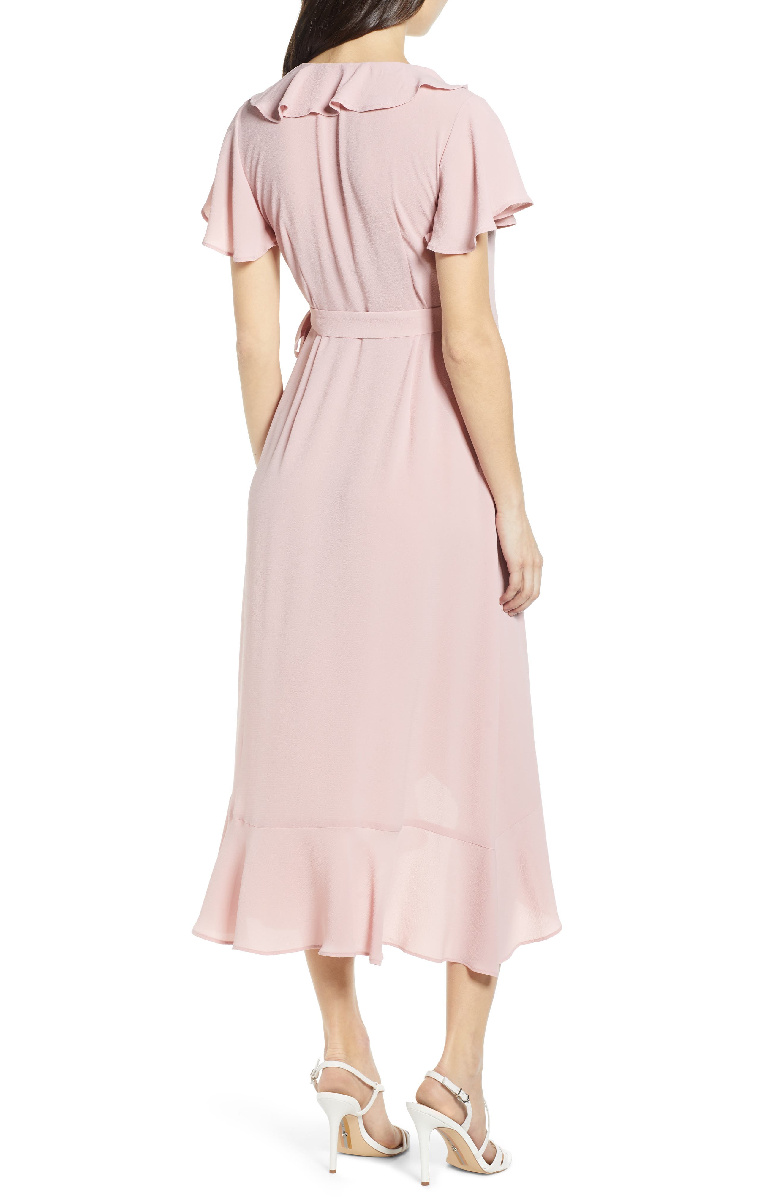 chelsea28 midi ruffle wrap dress