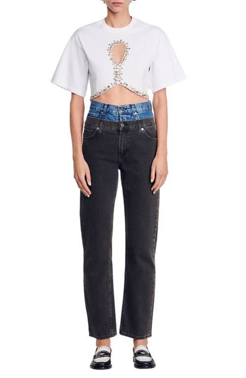 sandro Soul Cutout Crop T-Shirt in White at Nordstrom, Size 0