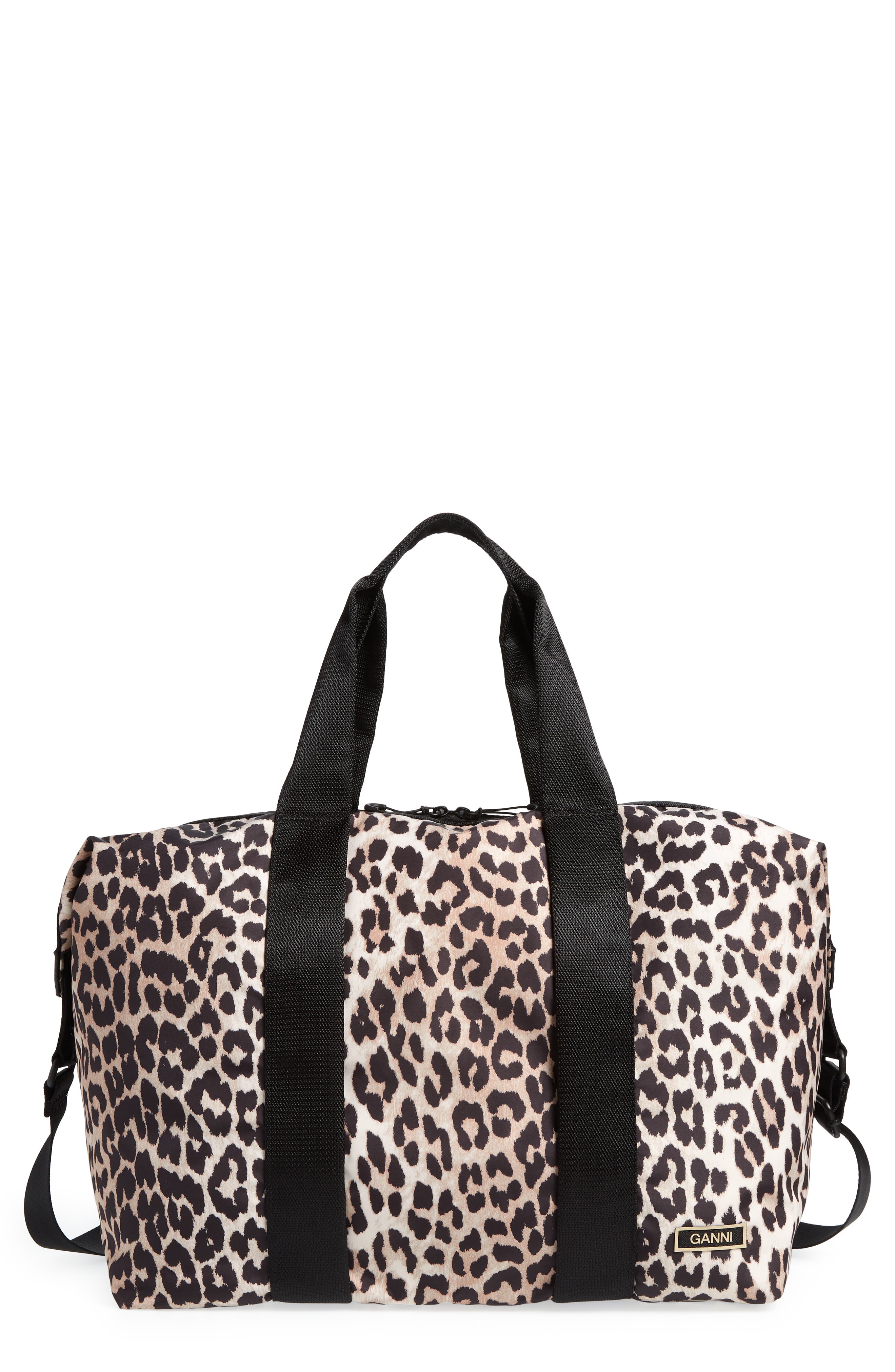 Ganni Recycled Tech Weekend Duffle Bag in Leopard