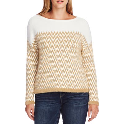 Vince Camuto Chevron Eyelash Sweater, Beige
