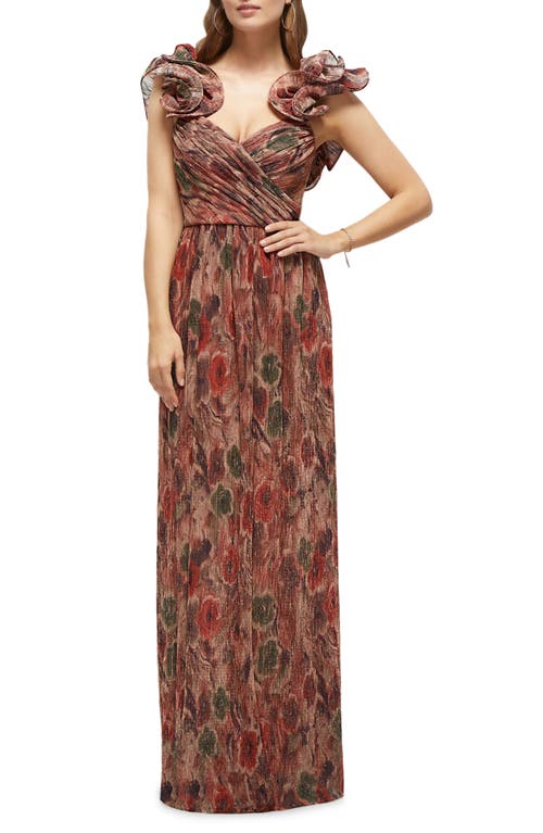 Shop After Six Metallic Print Gown In Harvest Floral Print