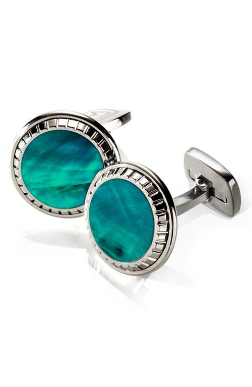 M-Clip® Abalone Cuff Links in Stainless Steel/Teal