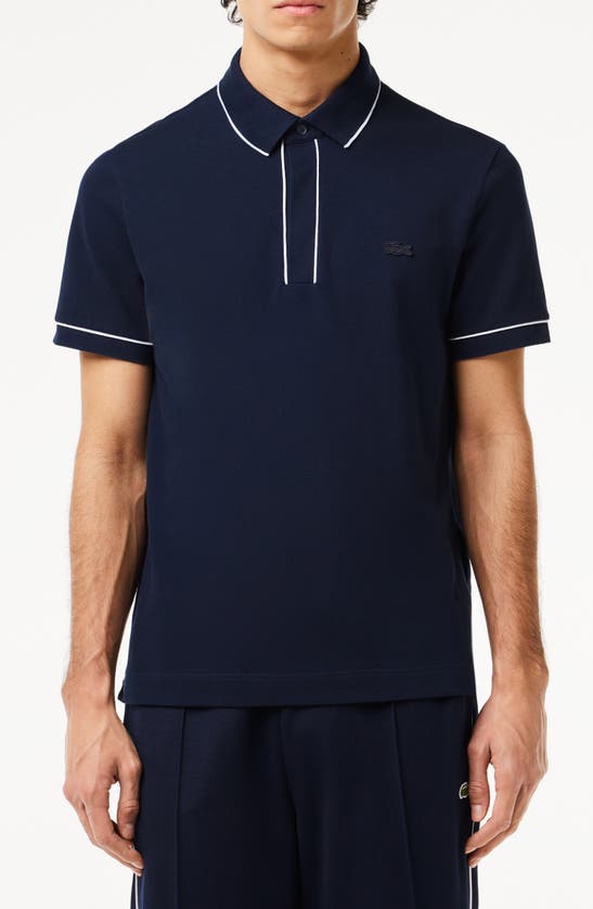 Shop Lacoste Regular Fit Tipped Piqué Polo In 166 Marine