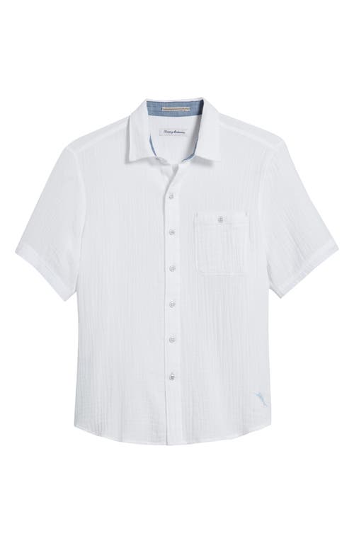Beachside Cruiser Short Sleeve Seersucker Button-Up Shirt in White
