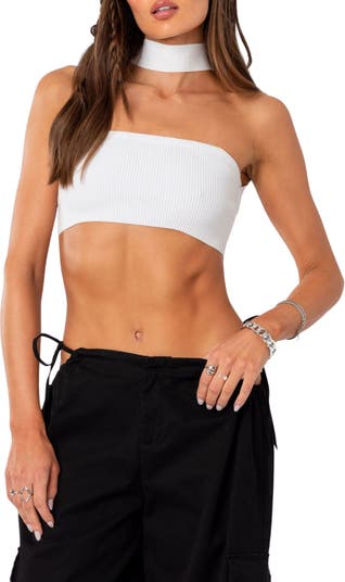 White Ribbed Bandeau Top