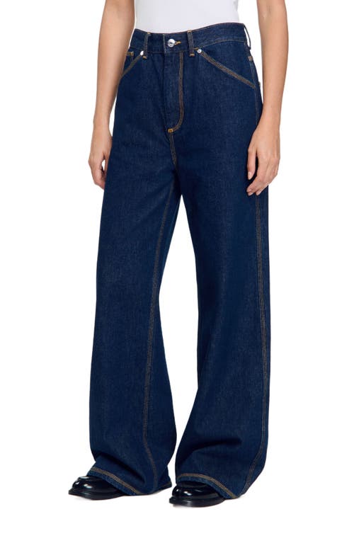 Shop Sandro Wide-leg Flared Jeans In Blue Jean