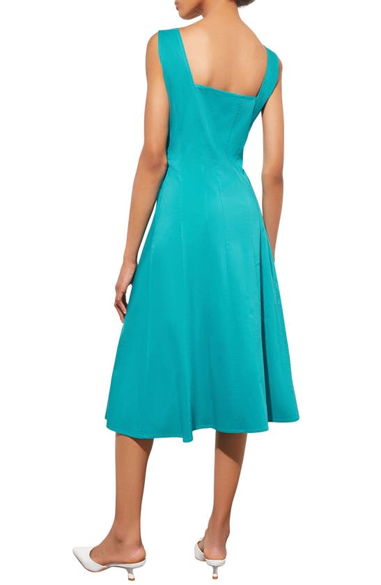 Shop Ming Wang Square Neck Cotton Blend Fit & Flare Midi Dress In Bermuda