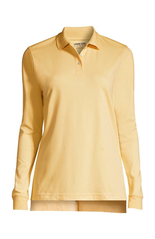 Lands' End School Uniform  Long Sleeve Interlock Polo Shirt In Maize