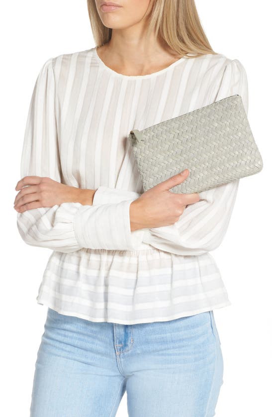 Madewell The Woven Leather Pouch Clutch In Ashen Sage