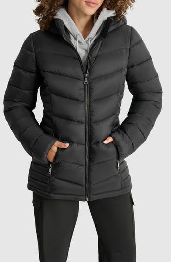 Dkny Cire Packable Hooded Puffer Jacket In Black