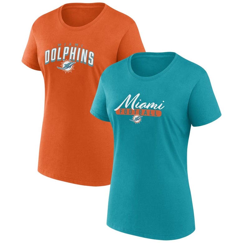 Fanatics Branded Aqua/orange Miami Dolphins Fan T-shirt Combo Set