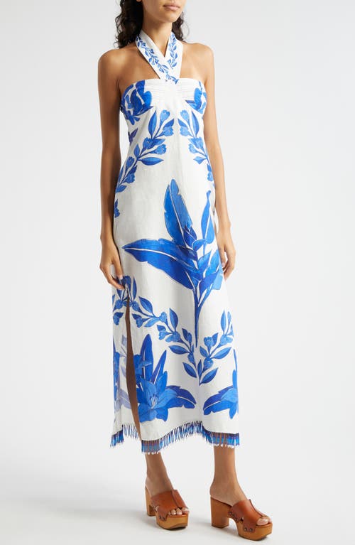 Shop Farm Rio Blue Yard Halter Dress In Off-white