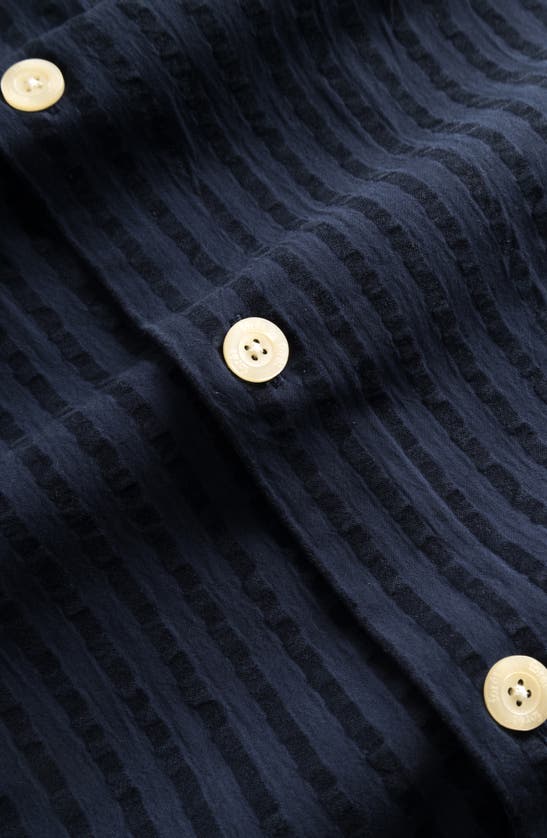 Shop Forét Vole Short Sleeve Seersucker Button-up Shirt In Navy