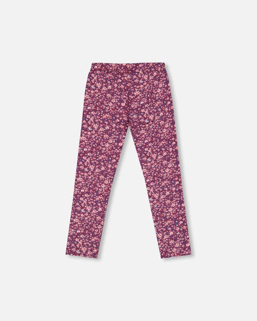 Shop Deux Par Deux Girl's Stretch Leggings Burgundy Printed Little Flowers In Mini Flowers On Burgundy