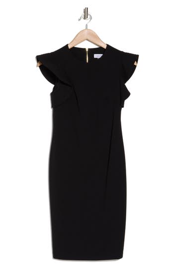 Shop Calvin Klein Ruffle Scuba Crepe Sheath Dress In Black