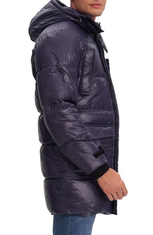 Noize Kiefer Mid Length Puffer Coat In Navy Eclipse