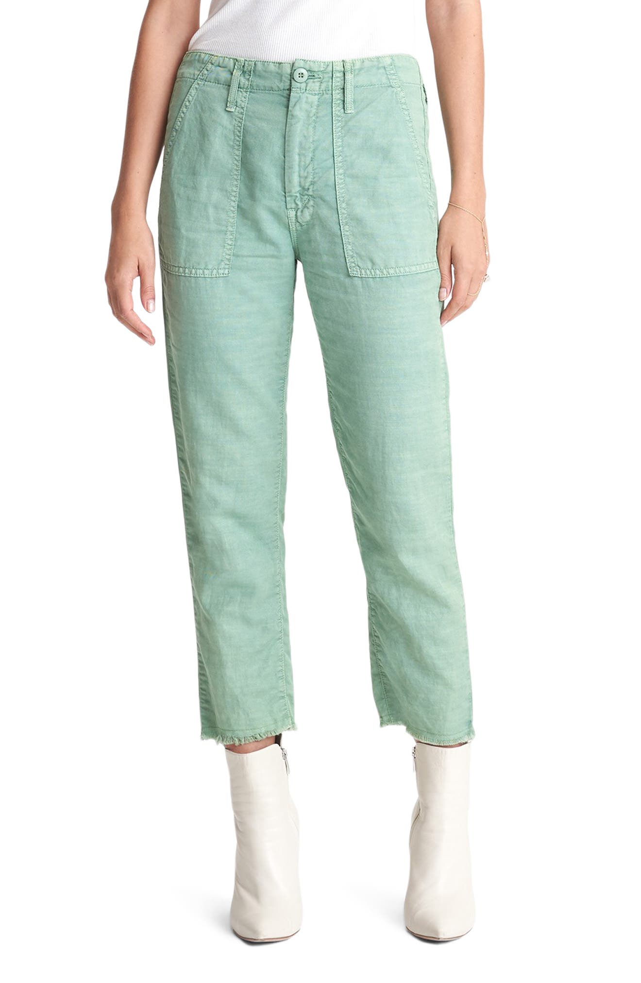 green cropped trousers