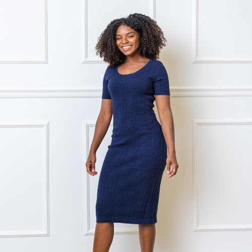 Hope & Henry Fitted Cable Sweater Dress In Blue