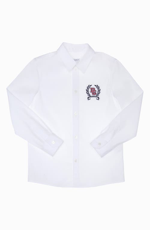 Dolce & Gabbana Kids' Crest Logo Embroidered Button-Up Shirt Optical White at Nordstrom,