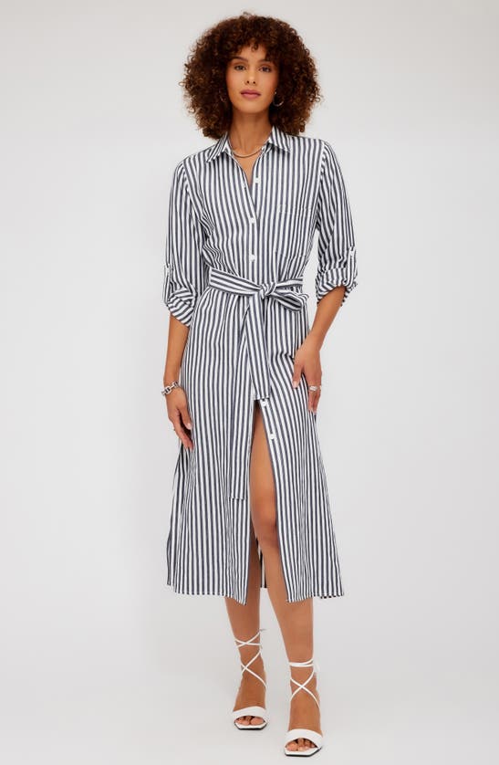 Shop Fifteen Twenty Stripe Long Sleeve Midi Shirtdress In Blue Stripe