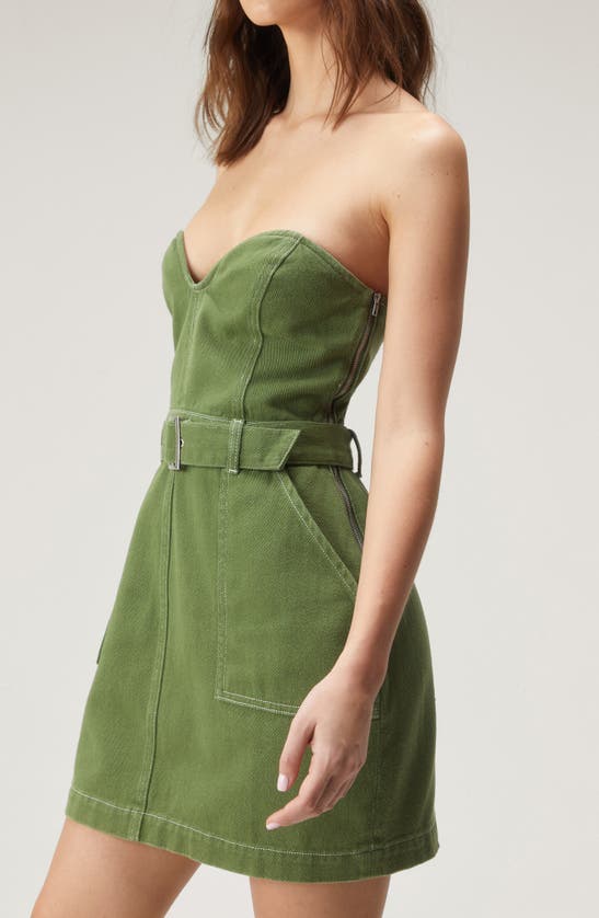 Nasty Gal Strapless Belted Twill Minidress In Khaki