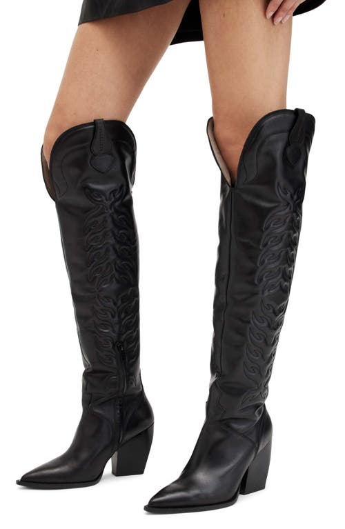 Shop Allsaints Roxanne Knee High Western Boot In Black