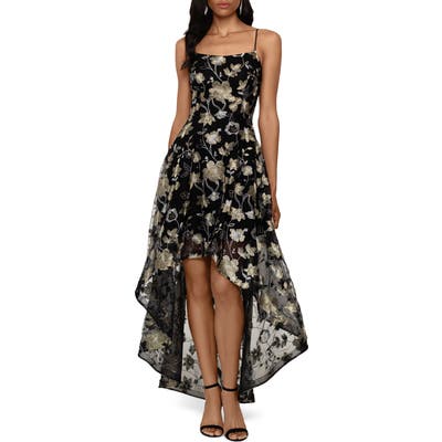 Xscape Embroidered Lace High/low Gown, Black