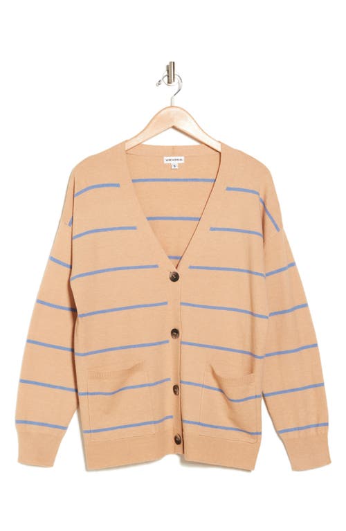 Shop Vigoss Striped Cardigan In Oatmeal/blue
