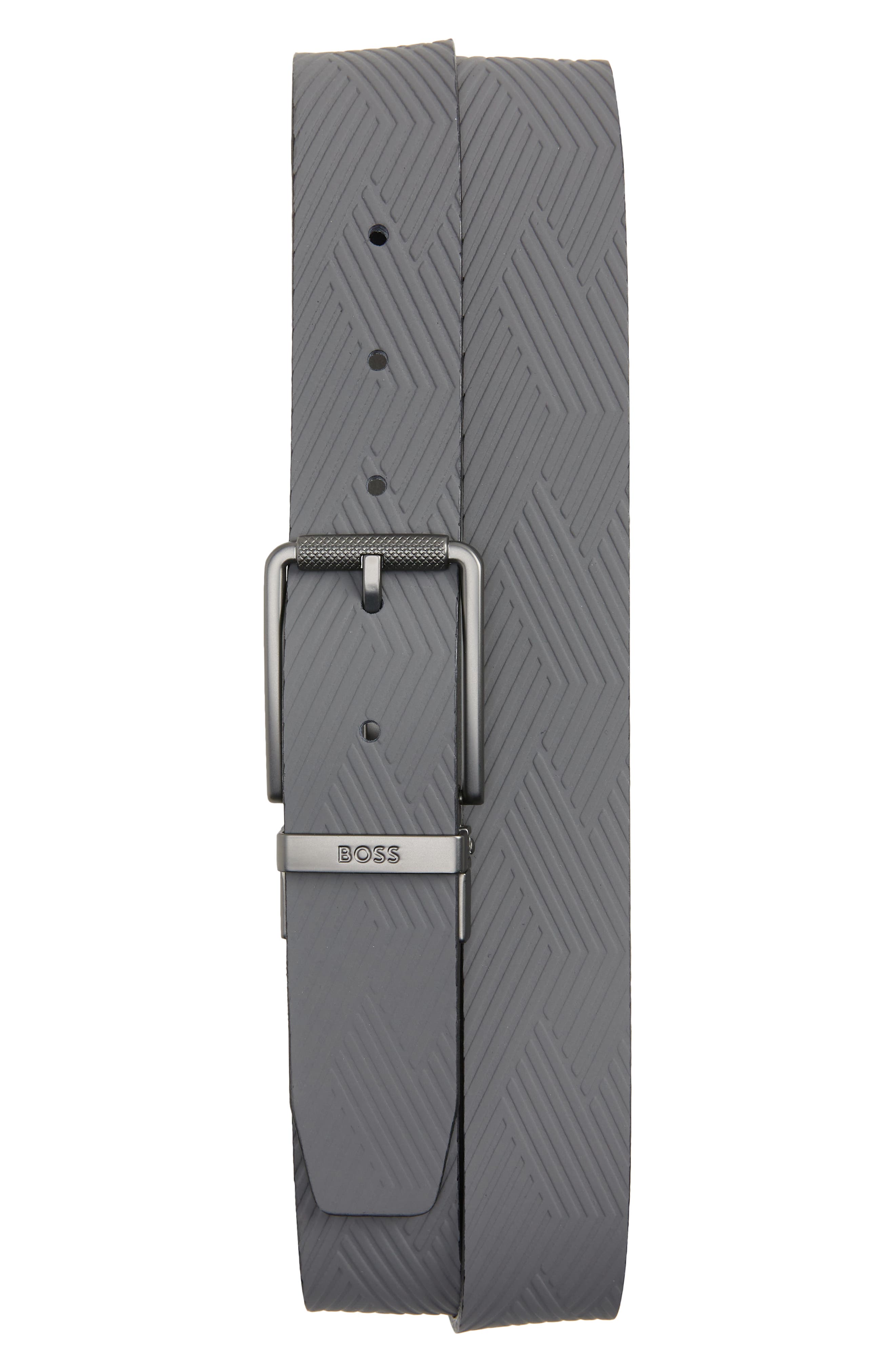 BOSS HUGO BOSS Reversible Leather Belt in Dark Grey