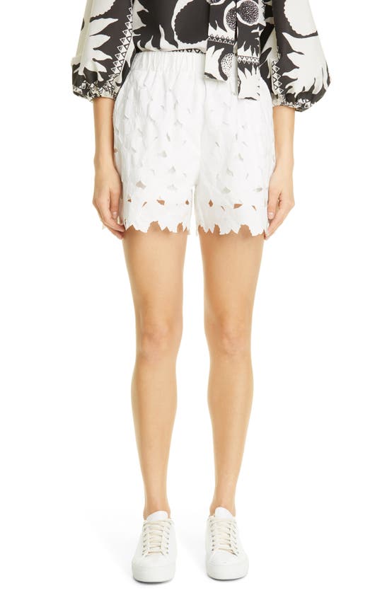 Red Valentino Cottons FLORAL EMBROIDERED POPLIN SHORTS