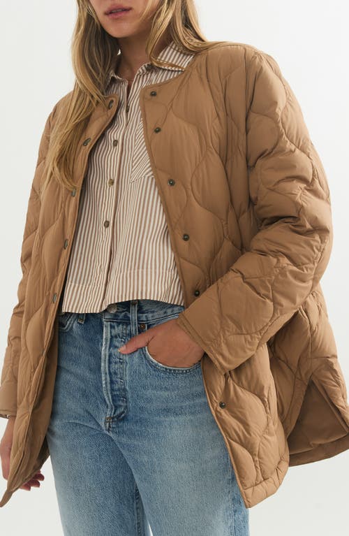 Shop Marine Layer Collarless Quilted Coat In Warm Taupe