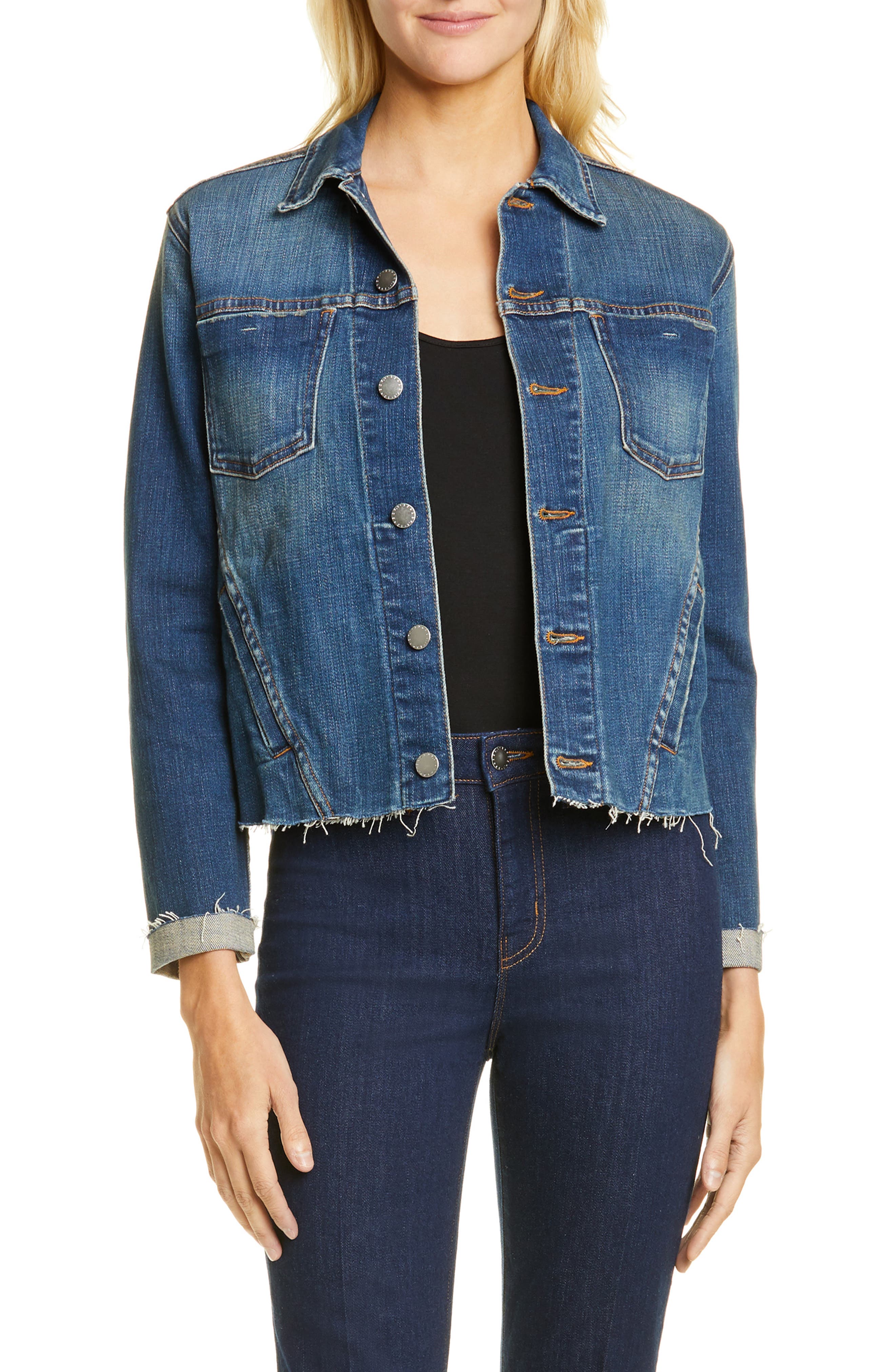 L Agence Janelle Slim-fit Distressed Denim Jacket In Meridian