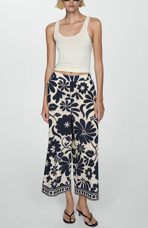 Shop Mango Fluid Floral Print Wide Leg Pants In Blue