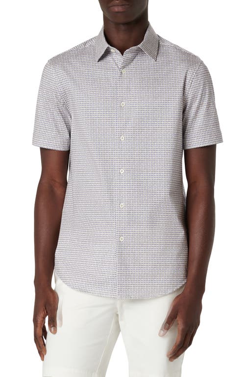 Bugatchi Miles OoohCotton Trim Fit Short Sleeve Button-Up Shirt Sand at Nordstrom,