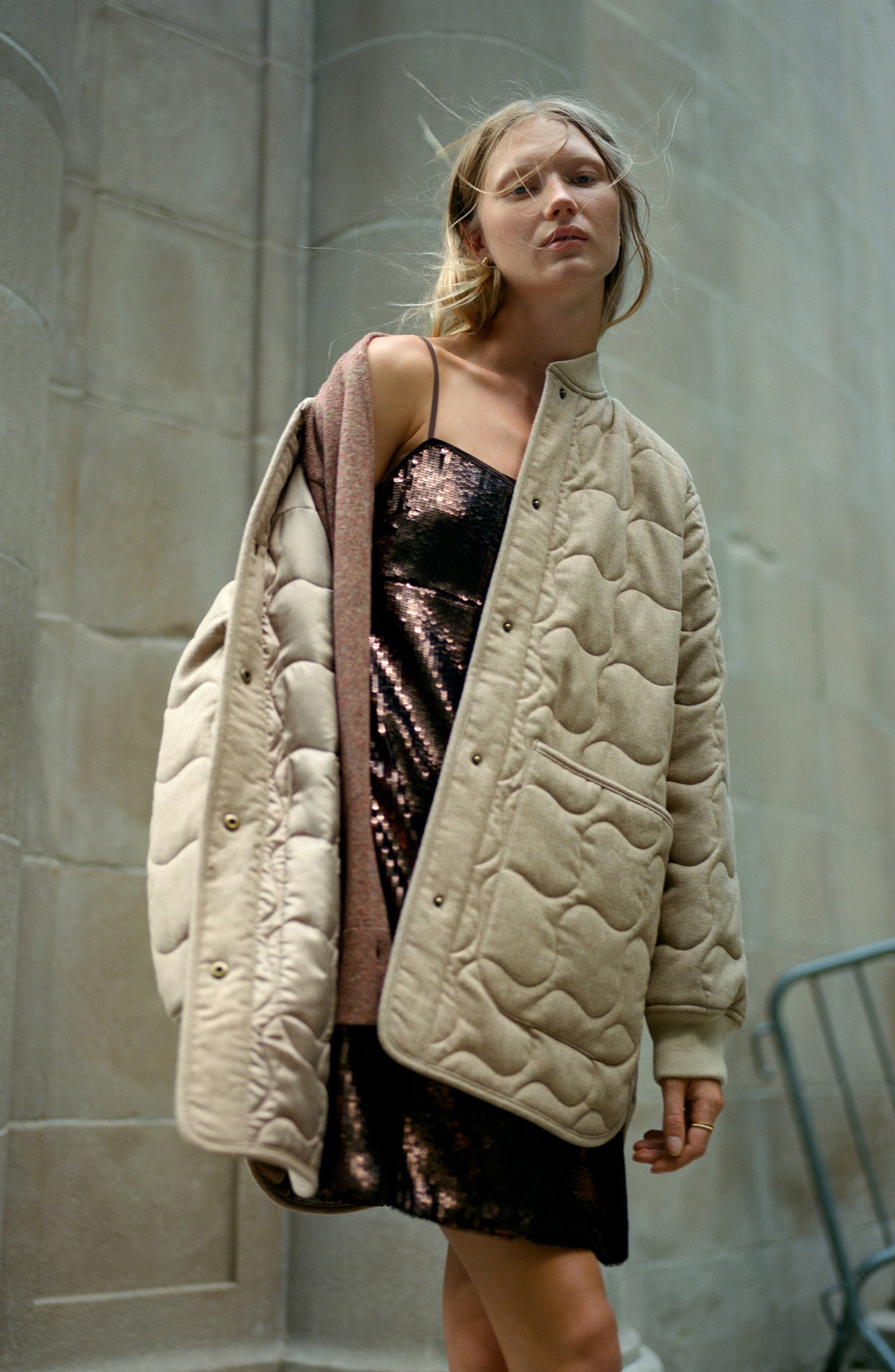 Madewell Quilted Oversized Bomber Jacket Oversized Herringbone