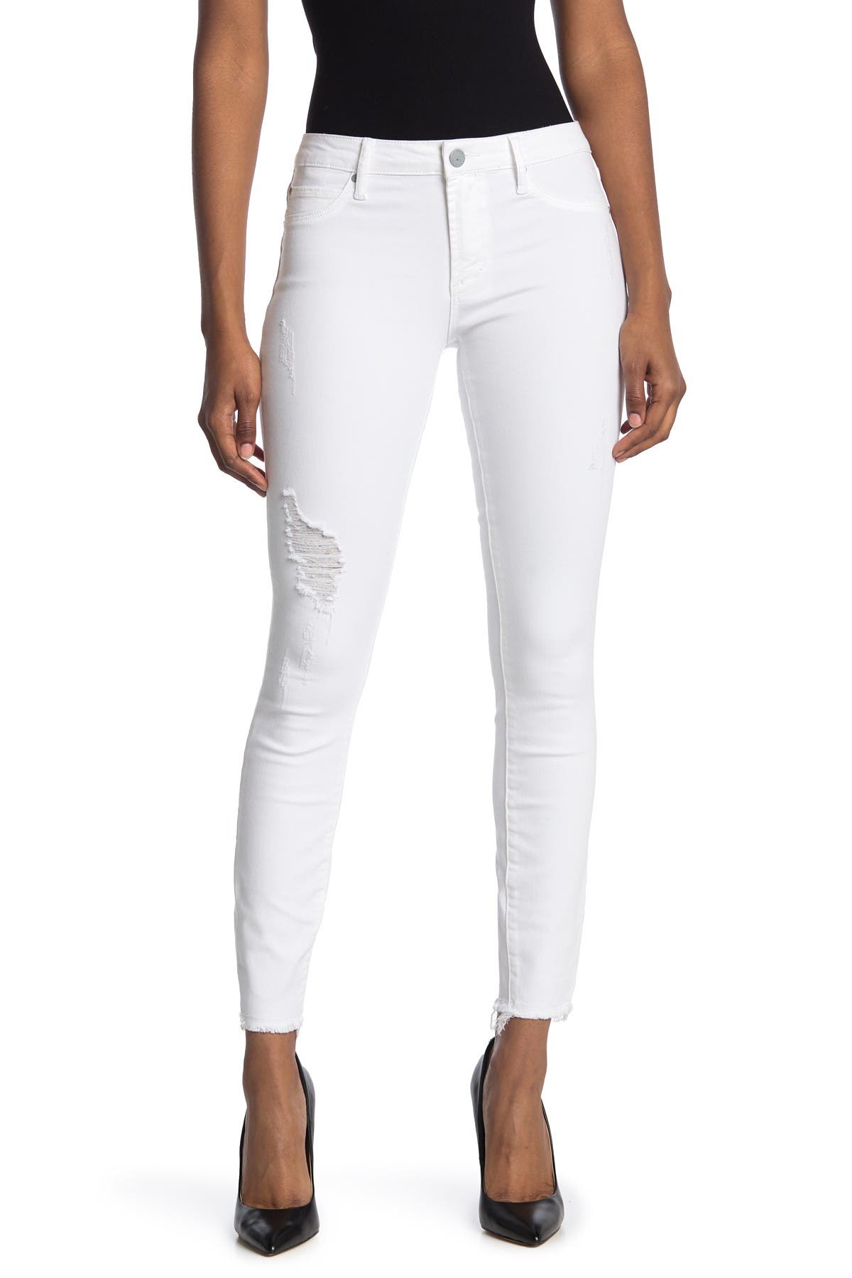 ladies white ripped skinny jeans