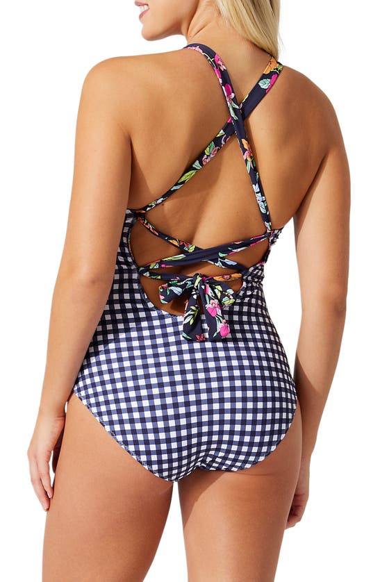 Shop Tommy Bahama Summer Floral Reversible One-piece Swimsuit In Mare Navy Rev