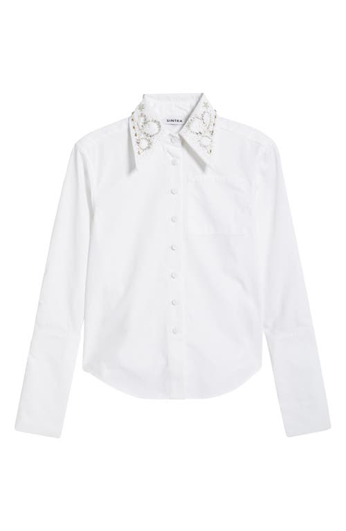 SAINT SINTRA Swarvoski Crystal Embellished Crop Button-Up Shirt White at Nordstrom,