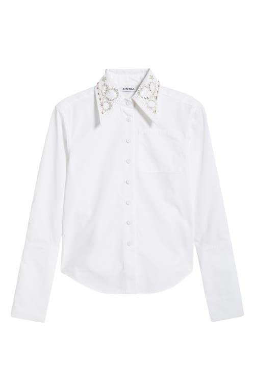 SAINT SINTRA Swarvoski® Crystal Embellished Crop Button-Up Shirt in 100 White 