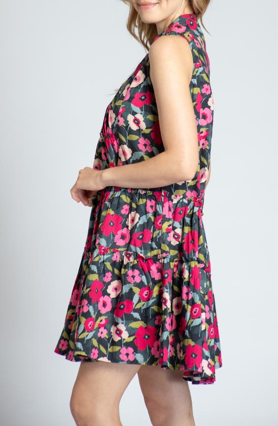 Apny Print Pintuck Sleeveless Babydoll Dress In Red Multi